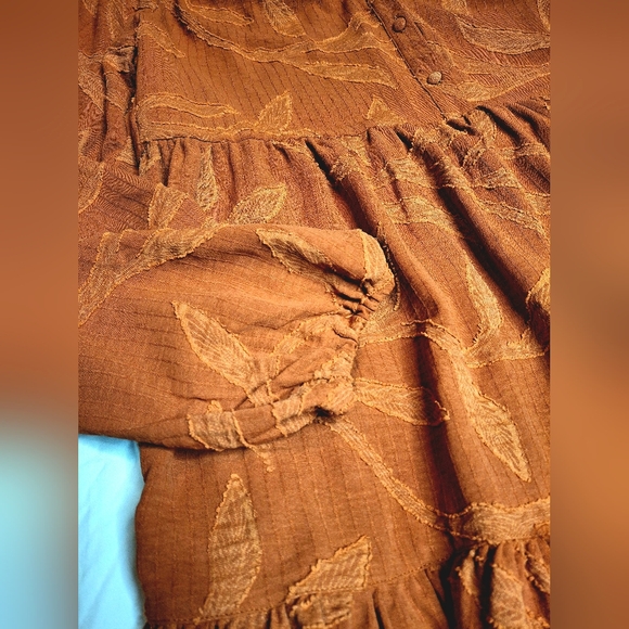Umgee Rust Boho Babydoll Dress Medium Tiered Flowy Fall Boutique - Picture 7 of 9